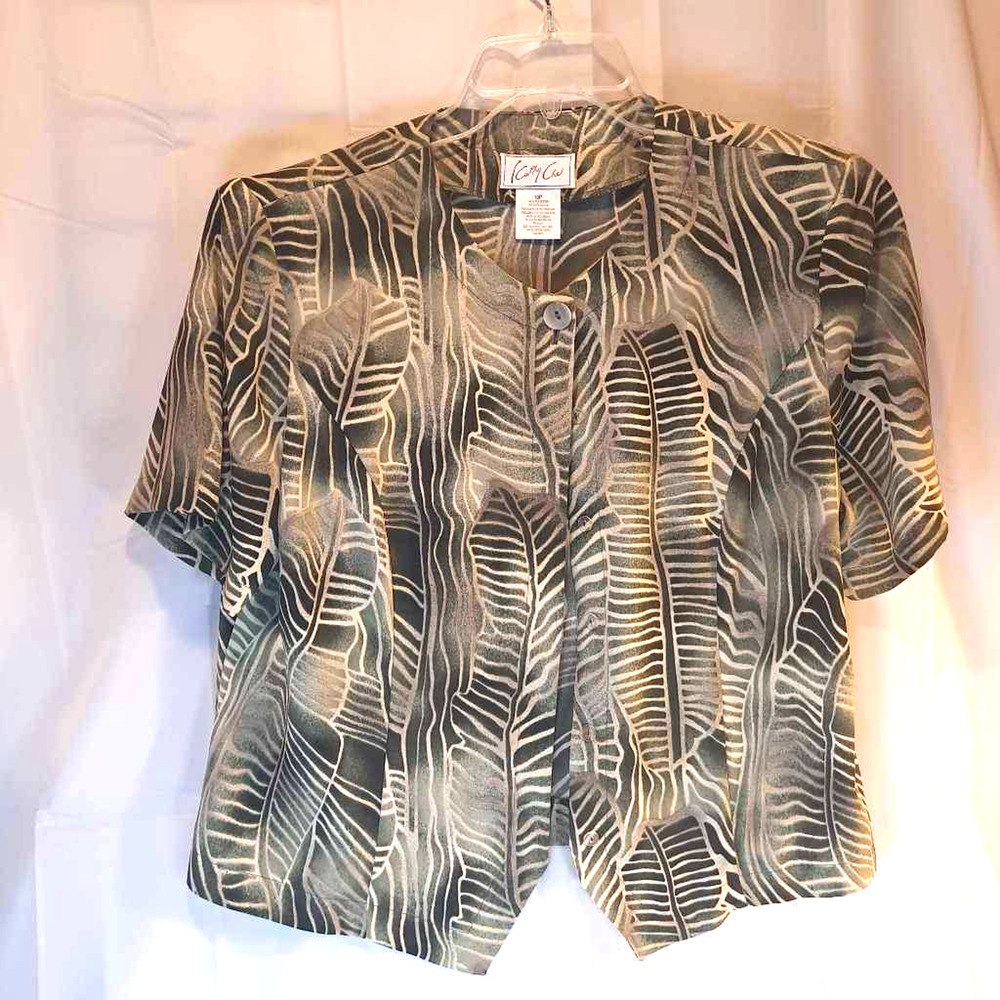 Kathy Che Women's Blouse Green Short Sleeve Round Neck Petites 16P New